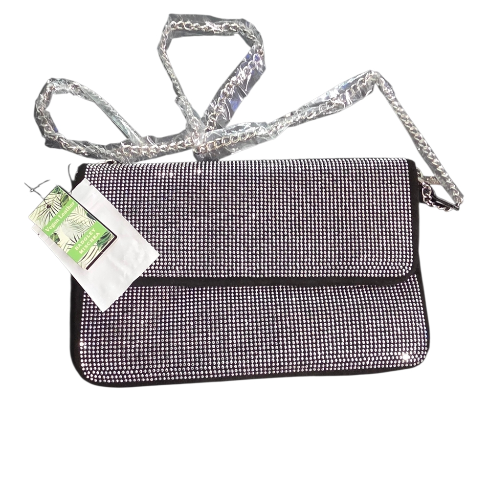 # 86 Badgley Mischka Black Ultra Suede With Silver Sequins Crossbody Bag